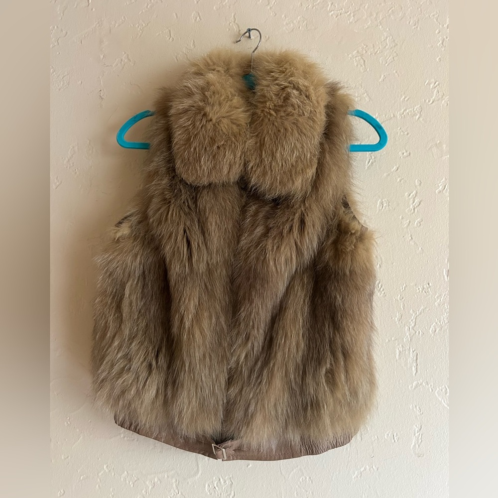 Fox fur vest with leather trim